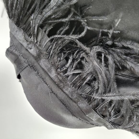 Max and Cleo Maralin Satin Dress Womens 12 Black Feathers Holiday Cocktail - Picture 11 of 16